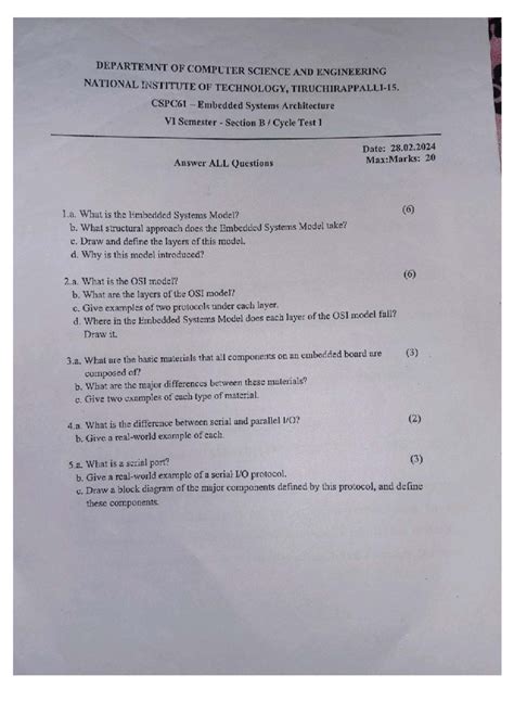 CSPC61-Cycle Test I: Practice Questions on Embedded Systems & Protocols ...