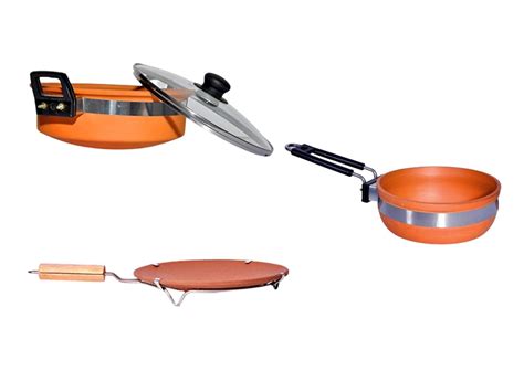 Buy vaghbhatt Combo Pack | Clay Kadai 3L with Lid + 1L Frying Pan + 9 ...