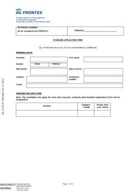 EU Frontex Standard Application Form - Blank Fillable Template | Fill ...