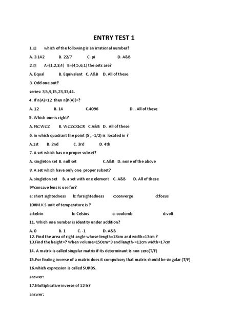 Image result for Entry Test Questions