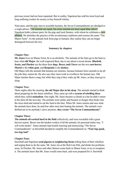 SOLUTION: Summary and analysis by chapters animal farm orwell - Studypool