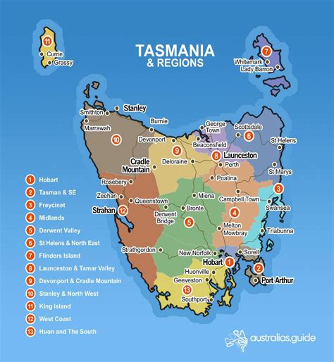Map of Tasmania - Australia's Guide