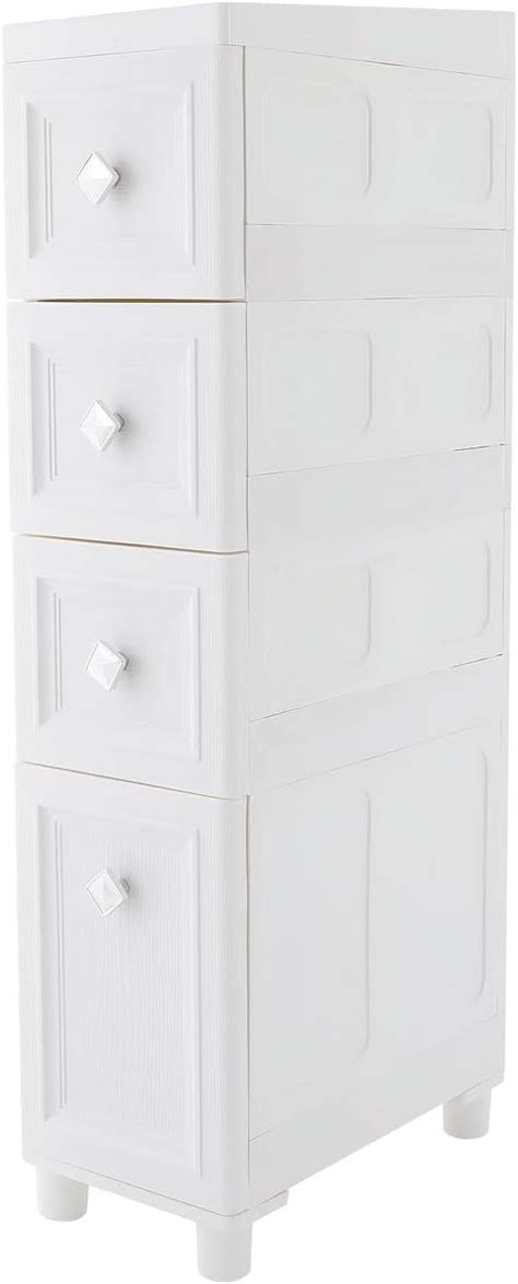 4 Drawer Narrow Floor Cabinet,4 Tier Plastic Slim Storage Cabinet with ...