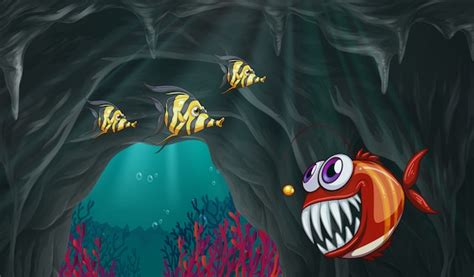 Ryby pływają pod oceanem | Darmowy wektor