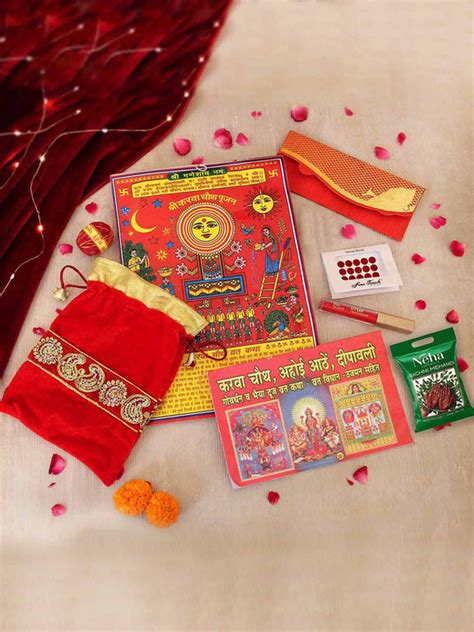 Buy | Red Karwachauth Pooja Samagri Kit | TIED RIBBONS PRIVATE LIMITED