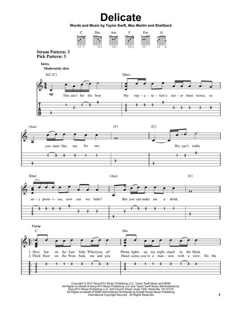 Delicate Sheet Music | Taylor Swift | Easy Guitar Tab