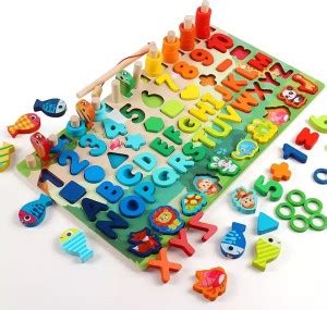 KIDOLOGY Wooden Puzzle Toys, Alphabet, Number, Vehicle Shape Sorting ...