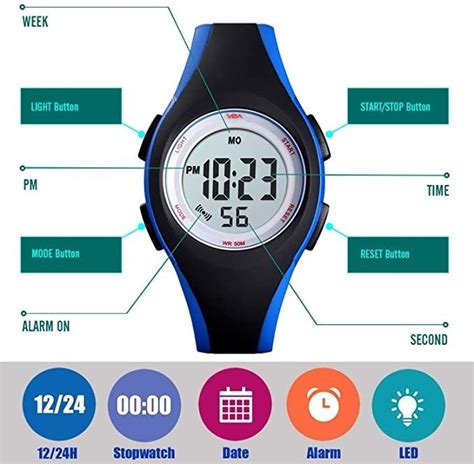 V2A 5ATM Waterproof Digital Kids Sports Watch for Boys and Girls ...
