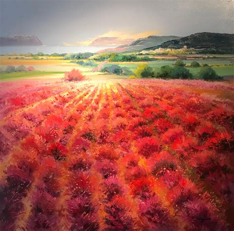 Torres - Contemporary Rural Landscape Painting with Rolling Hills 'Red Fields' by Torres For ...