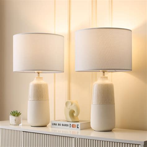 BrightWe Tall Ceramic Table Lamp Set of 2, White Lamps for Bedroom ...
