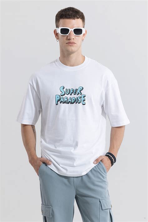 Buy Men's Super Paradise White Oversized T-Shirt Online | SNITCH