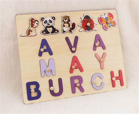 Personalized Baby Name Puzzle, Wooden Name Puzzle With Animals, Toddler ...