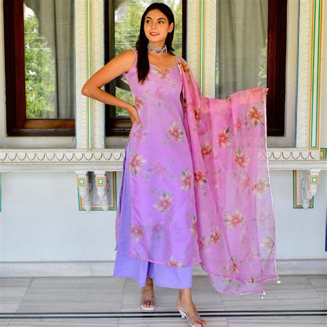 Lilac Floral Organza Suit Set – Label Krisha