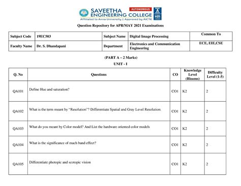 19EC503 - QP - Digital Image Processing - Question Repository for APR ...