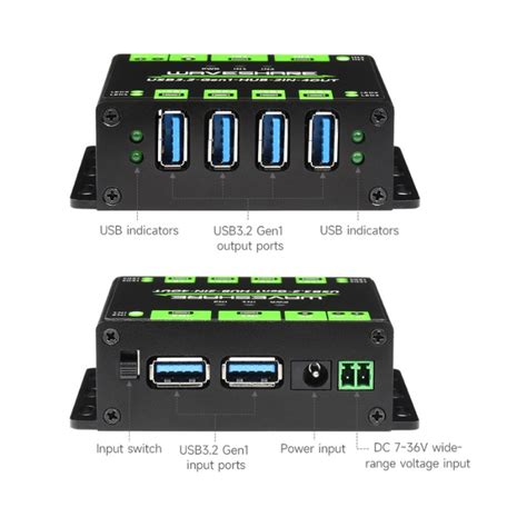 Waveshare Industrial Grade USB HUB Extending 4x USB 3.2 Ports with Swi ...