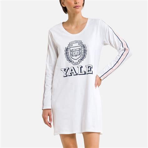 T-shirt grande in cotone yale a maniche lunghe bianco/rosa pallido Yale ...