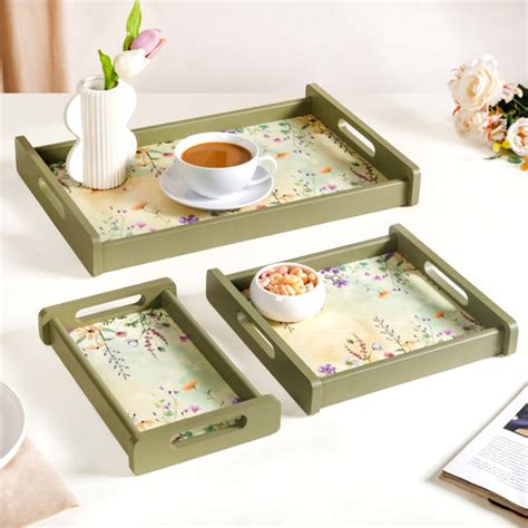 Spring Garden Nested Serving Tray Set Of 3 Online - Premium Tray | Nestasia