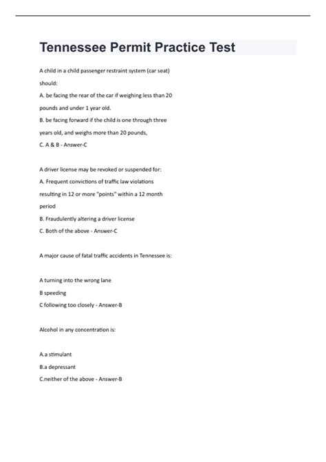 Tennessee Permit Practice Test 2024/2025 Questions and Answers with ...