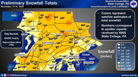 Snowfall totals from Nov 15th-16th, 2018.