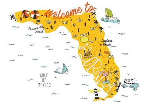 佛罗里达州地图手绘插画矢量 - NicePSD 优质设计素材下载站
