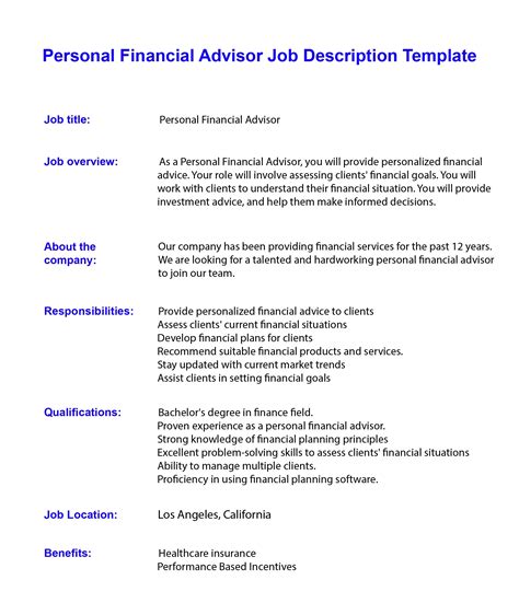 Financial Advisor Job Description Template for 2025