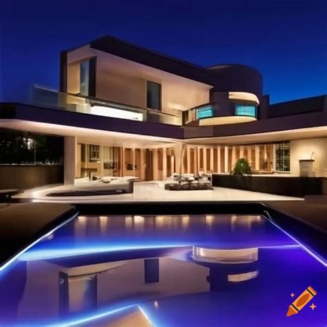 Mansion With Pool At Night