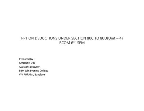 Deductions Under Section 80C 80U - PPT ON DEDUCTIONS UNDER SECTION 80C ...