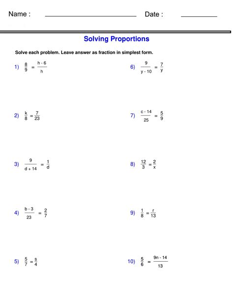 Solving Proportions Worksheets