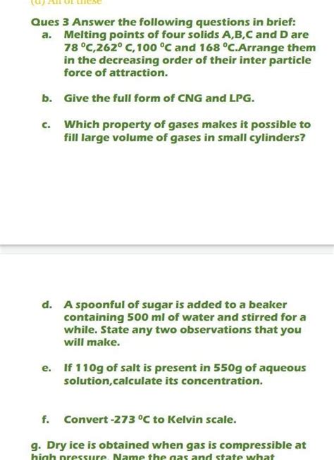 answer the following question in brief melting points of four solids a ...