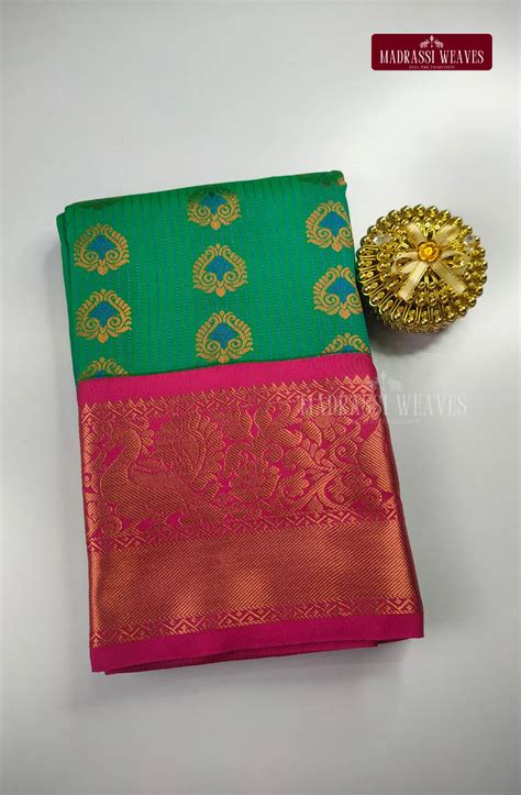 Traditional Kanchi Meena Work Semi Silk Saree - Emerald – Madrassi Weaves