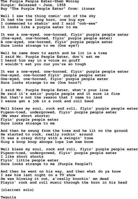Novelty Song: The Purple People Eater-Sheb Wooley lyrics