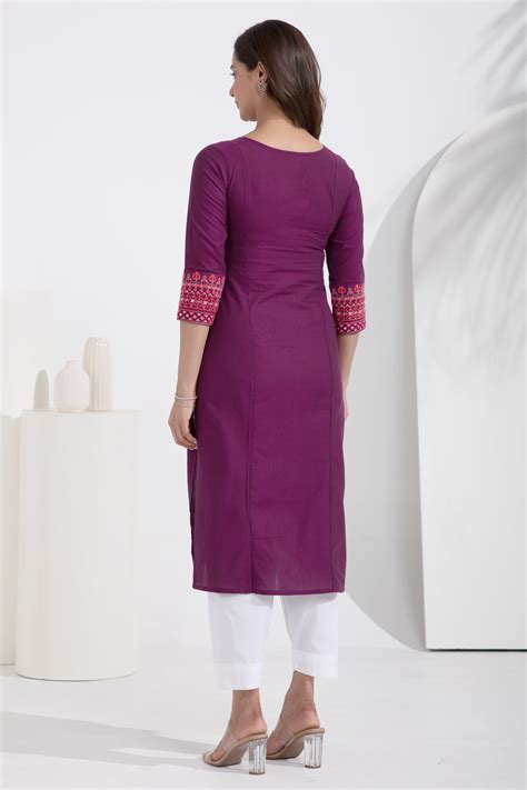 Buy Burgundy Cotton Kurta Online | Best Cotton Kurtas – Maybell Womens ...