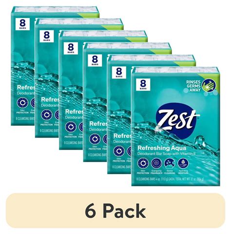 (6 pack) Zest Deodorant Bar Soap, Hydrating Moisture for All Skin Types ...