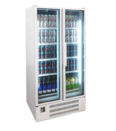 White Double Glass Door Upright Display Chiller - ECO-Fridge Ltd