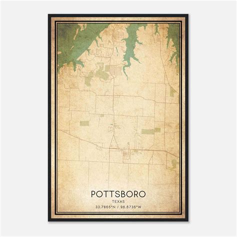 Vintage Pottsboro Texas Map Poster, Pottsboro TX City Road Wall Art ...