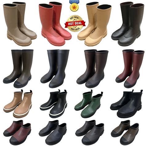 Designer Brand Square Toe Women Rain Boots Thick Heel Thicks Sole Ankle ...