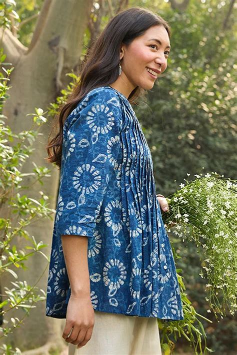 Okhai “Indika” Hand-Embroidered and Hand-Block Printed Pure Cotton Top ...