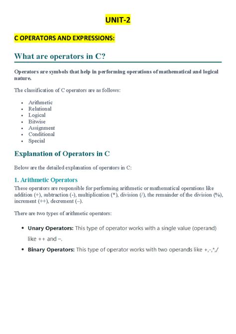 UNIT 2-C - Summary Pediatric Nephrology - UNIT- C OPERATORS AND ...