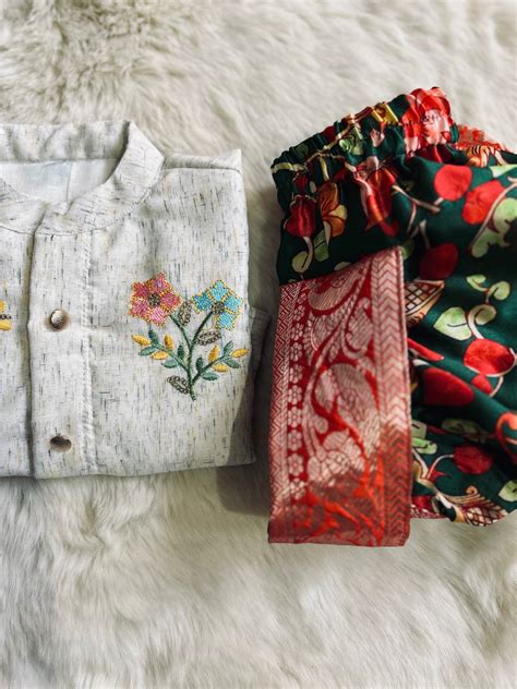 Floral Embroidered Kurta with kalamkari dhoti designer ethnic wear for ...