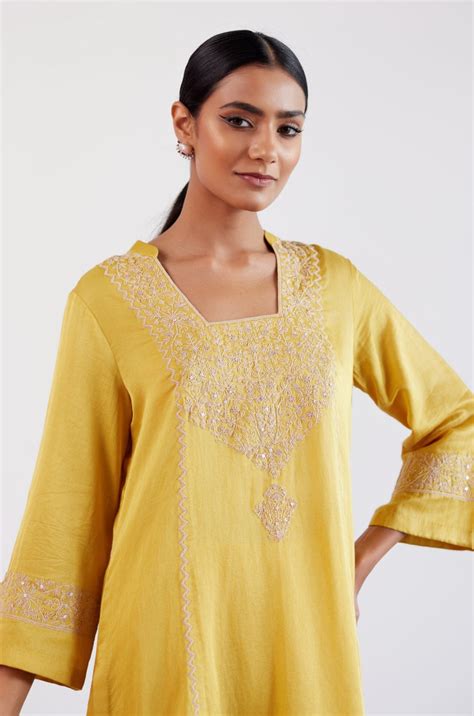 Devnaagri - Mustard Dori Embroidered Dhoti Set