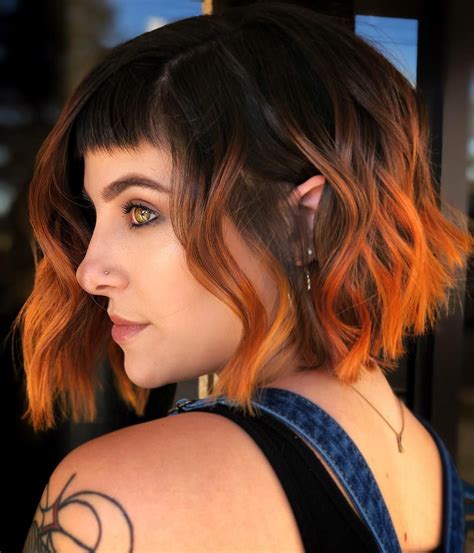 Brown hair with orange ends | Saç işıltısı, Kısa saç, Renk geçişli saç