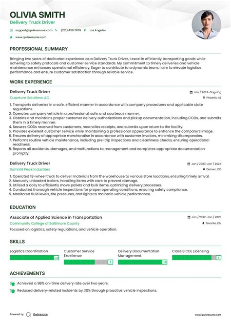 10+ Delivery Truck Driver Resume Samples & Templates for 2025