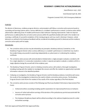 Fillable Online Corrective Action and Dismissal in Pharmacy Residency ...