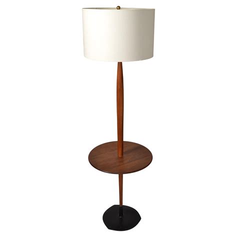 Mid-Century Modern Sculpted Walnut Floor Lamp with Magazine Tray by ...
