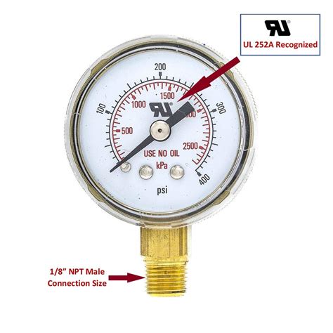 Buy PIC Gauge 501D-UNO-158I-C 0-400 PSI, UL Recognized, Use No Oil ...