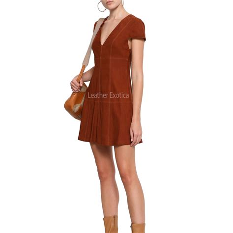 Deep V Neckline Hot Suede Leather Dress