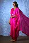Buy Pink Silk Bandhani V Neck Pre-draped Saree With Blouse For Women by ...