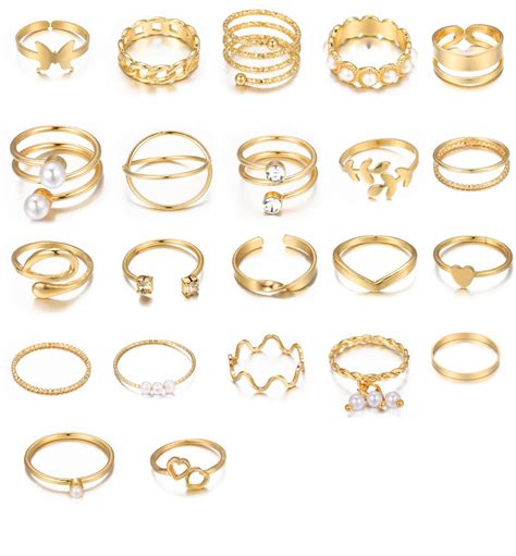Shining Diva Fashion Set of 22 Latest Stylish Gold Plated Rings for ...