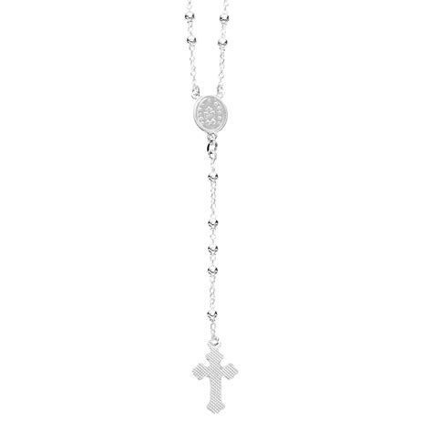 Buy Sterling Silver Rosary Bead Necklace Virgin Mary Cross Made in ...