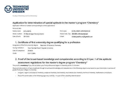 Aptitude Assessment - Faculty of Chemistry and Food Chemistry ...